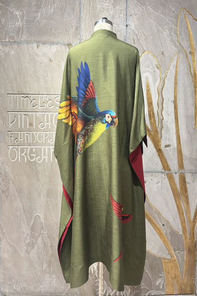 GREEN DUPION PRINTED TUNIC (AJP-19B) (1 PC)