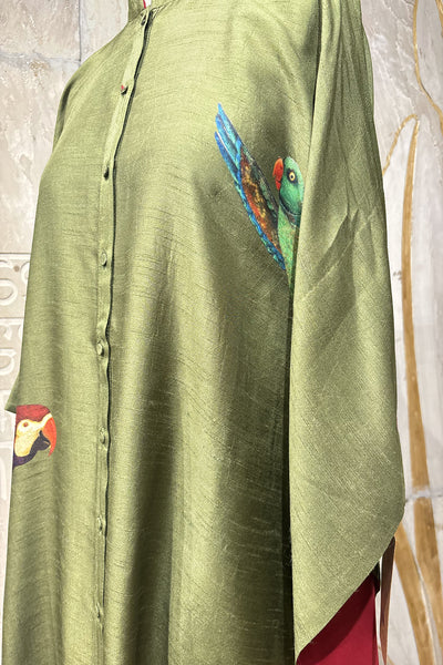 GREEN DUPION PRINTED TUNIC (AJP-19B) (1 PC)