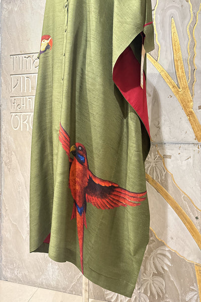 GREEN DUPION PRINTED TUNIC (AJP-19B) (1 PC)