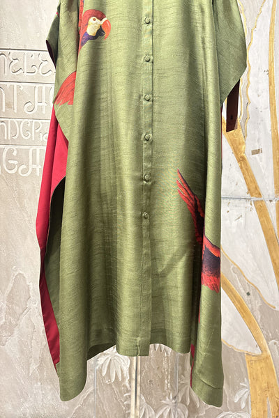 GREEN DUPION PRINTED TUNIC (AJP-19B) (1 PC)
