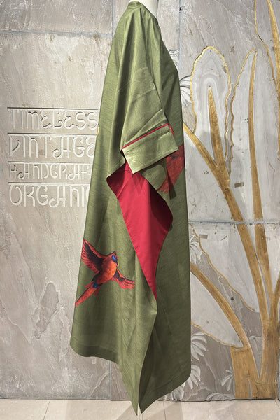 GREEN DUPION PRINTED TUNIC (AJP-19B) (1 PC)