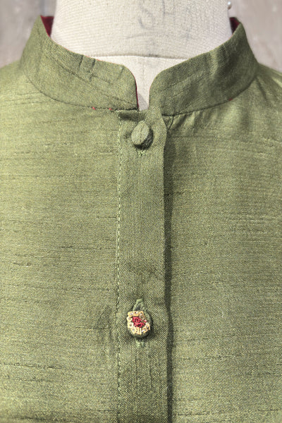 GREEN DUPION PRINTED TUNIC (AJP-19B) (1 PC)