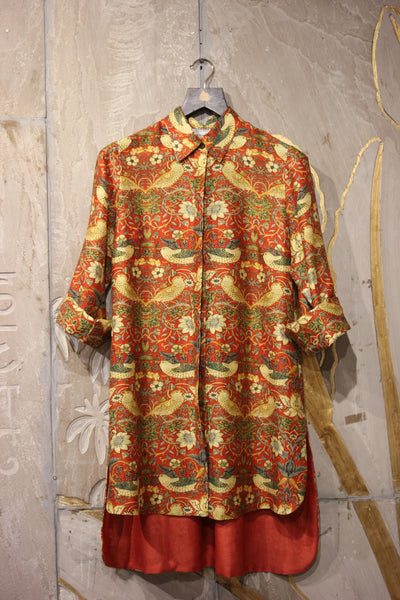 RED CHANDERI PRINTED SHIRT STYLE TUNIC TNC-04/TUN)
