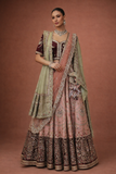 A BLUSH PINK LEHENGA PAIRED WITH A DEEP WINE EMBROIDERED BLOUSE (TL-103)