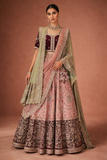 A BLUSH PINK LEHENGA PAIRED WITH A DEEP WINE EMBROIDERED BLOUSE (TL-103)