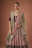 A BLUSH PINK LEHENGA PAIRED WITH A DEEP WINE EMBROIDERED BLOUSE (TL-103)