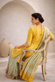 YELLOW ZARDOZI EMBROIDERED KURTA WITH MINT SHARARA (BRM-30S)