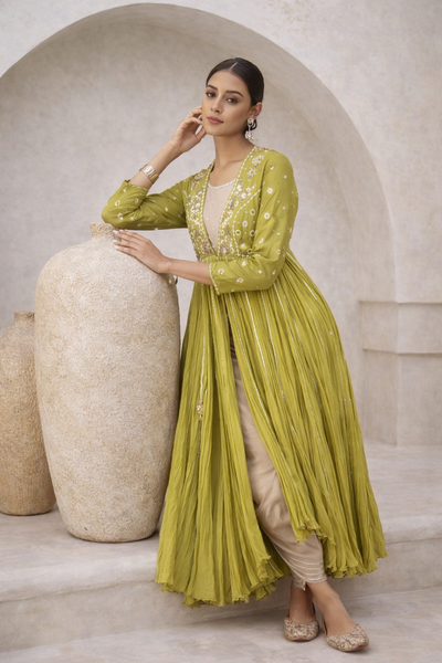 MEHENDI GREEN KURTA WITH KURTA AND DHOTI (BV-05)