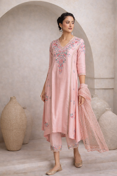 FRESH OLD ROSE EMBROIDERED KURTA SET (3 PCS)