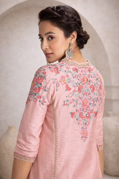 FRESH OLD ROSE EMBROIDERED KURTA SET (3 PCS)