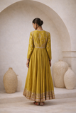 OLIVE TISSUE ANARKALI PAIRED WITH CHURIDAAR AND DUPATTA ( LS-16A)