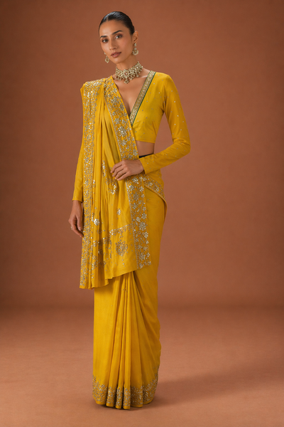 MUSTARD TISSUE EMBROIDERED SAREE (MH-04S)
