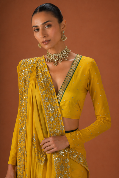 MUSTARD TISSUE EMBROIDERED SAREE (MH-04S)