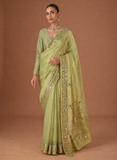 MINT TISSUE EMBROIDERED SAREE (MH-04S)