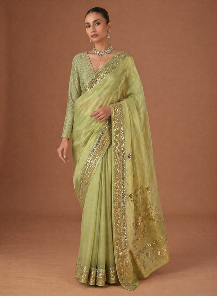 MINT TISSUE EMBROIDERED SAREE (MH-04S)