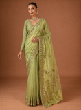 MINT TISSUE EMBROIDERED SAREE (MH-04S)