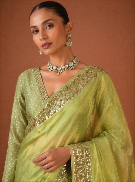 MINT TISSUE EMBROIDERED SAREE (MH-04S)