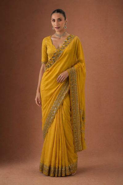MUSTARD TISSUE EMBROIDERED SAREE (MH-04S)