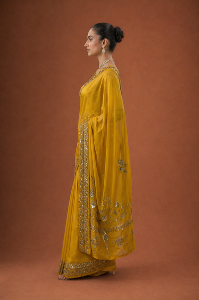 MUSTARD TISSUE EMBROIDERED SAREE (MH-04S)