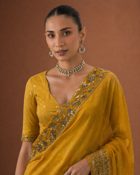 MUSTARD TISSUE EMBROIDERED SAREE (MH-04S)