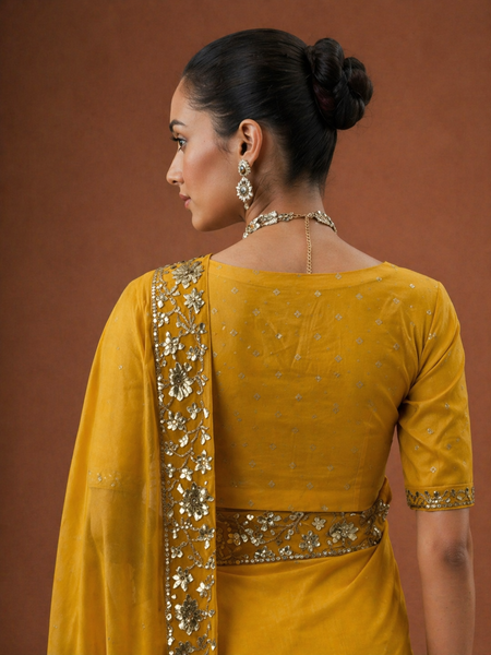 MUSTARD TISSUE EMBROIDERED SAREE (MH-04S)