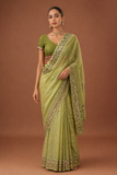 MINT TISSUE EMBROIDERED SAREE (MH-04S)