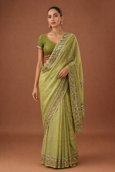 MINT TISSUE EMBROIDERED SAREE (MH-04S)