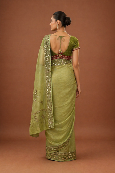 MINT TISSUE EMBROIDERED SAREE (MH-04S)