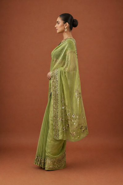 MINT TISSUE EMBROIDERED SAREE (MH-04S)