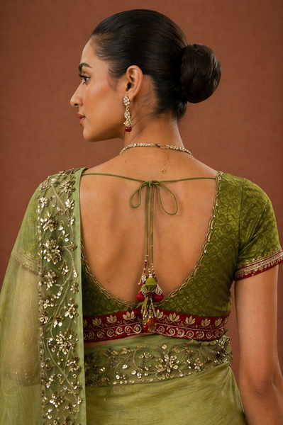 MINT TISSUE EMBROIDERED SAREE (MH-04S)