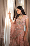 SALMON PINK EMBROIDERED DOUBLE LAYER LEHENGA SET  (3 PCS)