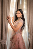 SALMON PINK EMBROIDERED DOUBLE LAYER LEHENGA SET  (3 PCS)