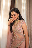 SALMON PINK EMBROIDERED DOUBLE LAYER LEHENGA SET  (3 PCS)