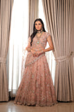 SALMON PINK EMBROIDERED DOUBLE LAYER LEHENGA SET  (3 PCS)