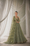 SAGE GREEN CHIFFON EMBROIDERED TIERED ANARKALI SET (KK-44A/SK-32)