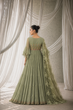 SAGE GREEN CHIFFON EMBROIDERED TIERED ANARKALI SET (KK-44A/SK-32)