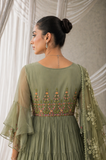 SAGE GREEN CHIFFON EMBROIDERED TIERED ANARKALI SET (KK-44A/SK-32)