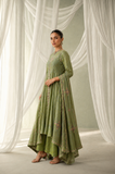 GREEN EMBROIDERED SUIT WITH ELABORATE PALAZZO AND DUPATTA. (3PCS )