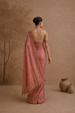 DUSTY ROSE TISSUE EMBROIDERED SAREE WITH BLOUSE PIECE (2PCS)