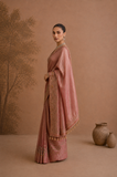 DUSTY ROSE TISSUE EMBROIDERED SAREE WITH BLOUSE PIECE (2PCS)