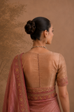 DUSTY ROSE TISSUE EMBROIDERED SAREE WITH BLOUSE PIECE (2PCS)