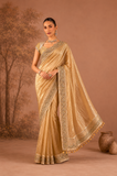 CHAMPAGNE GOLD TISSUE EMBROIDERED SAREE WITH BLOUSE PIECE (2PCS)