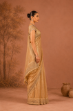 CHAMPAGNE GOLD TISSUE EMBROIDERED SAREE WITH BLOUSE PIECE (2PCS)