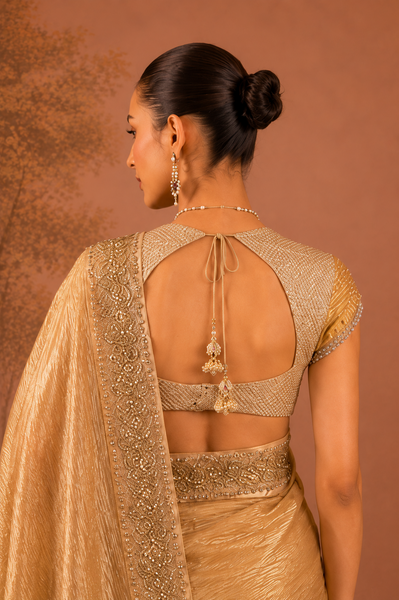 CHAMPAGNE GOLD TISSUE EMBROIDERED SAREE WITH BLOUSE PIECE (2PCS)