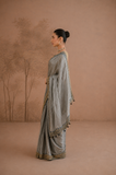 STEEL GREY TISSUE EMBROIDERED SAREE WITH BLOUSE PIECE (2PCS)