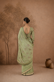 PISTACHIO GREEN TISSUE EMBROIDERED SAREE WITH BLOUSE PIECE