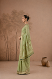 PISTACHIO GREEN TISSUE EMBROIDERED SAREE WITH BLOUSE PIECE