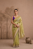 LIME GREEN TISSUE EMBROIDERED SAREE WITH BLOUSE PIECE (2PCS)