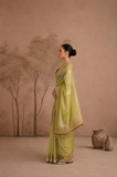 LIME GREEN TISSUE EMBROIDERED SAREE WITH BLOUSE PIECE (2PCS)