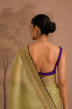 LIME GREEN TISSUE EMBROIDERED SAREE WITH BLOUSE PIECE (2PCS)